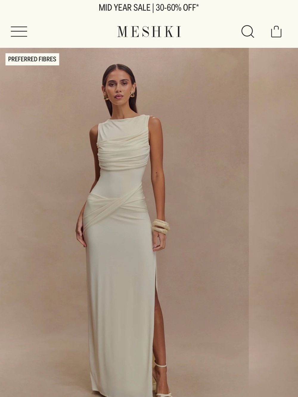 Meshki Cream Draped Neck Maxi Dress